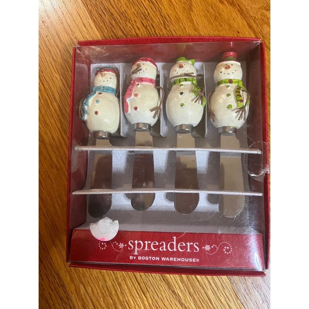 Boston Warehouse Snowman Spreaders Set of 4 Holiday Christmas Serving